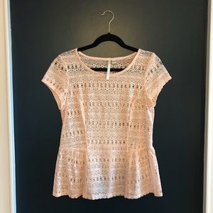 LC Lauren Conrad, blush lace peplum top.